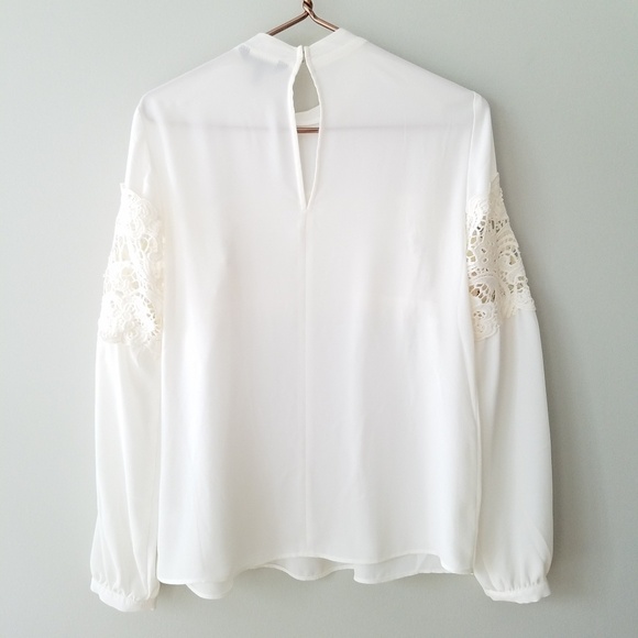 Express | White Lace High Neck Floaty Blouse XS - Picture 2 of 5